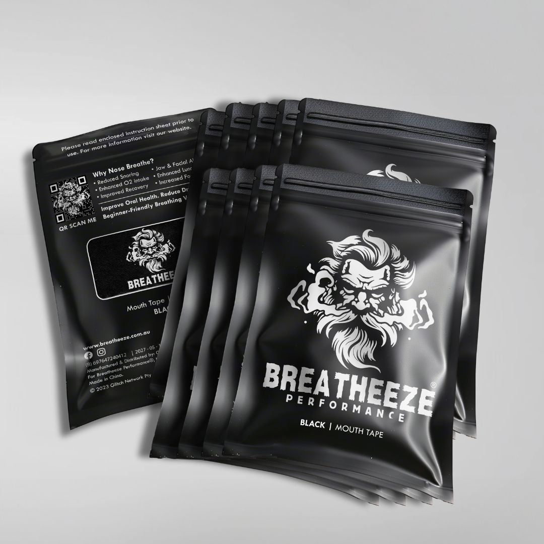 Breatheeze black mouth tape bundle with vented strips for nasal breathing, snoring prevention, and improved sleep – 12-month supply