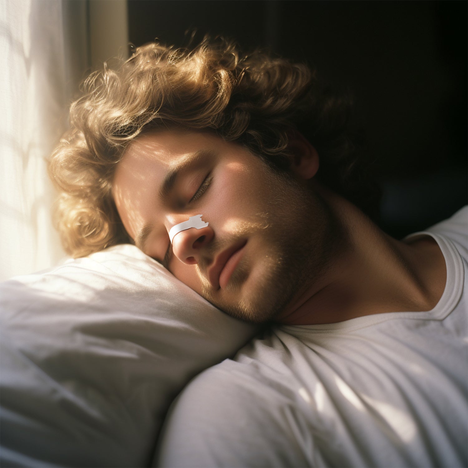 Man relaxed wearing Breatheeze nasal strip – recovery breathing support after training